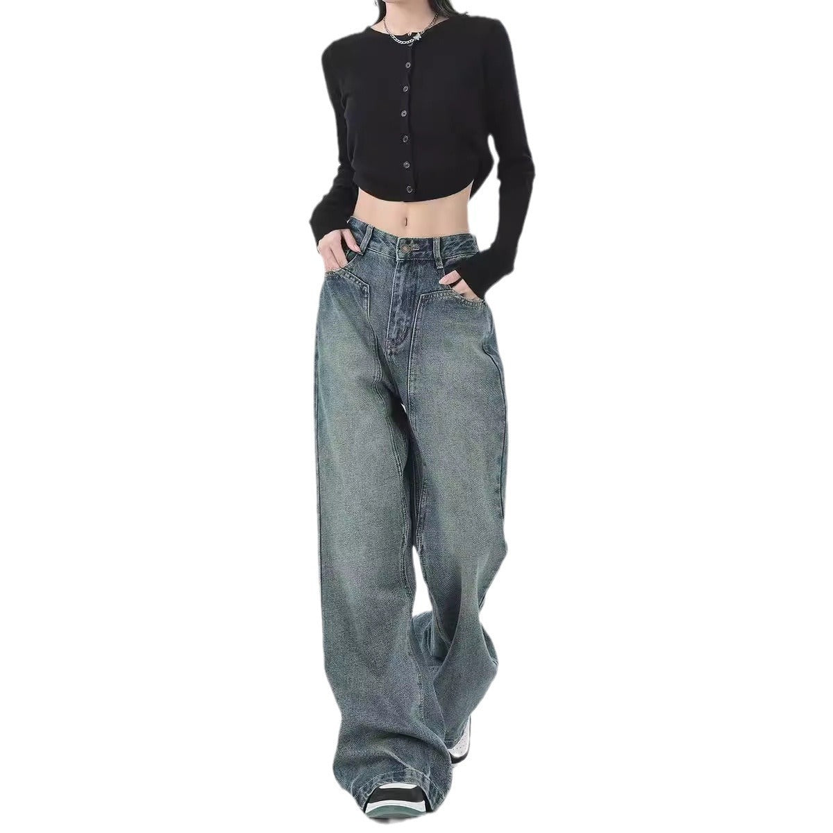 Retro Design Wide Leg Flared Jeans