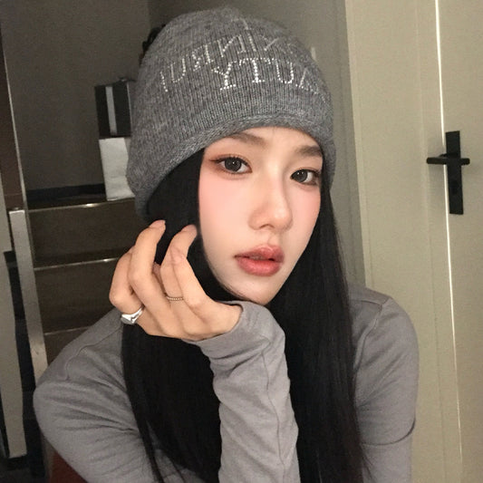 Gray Knitted Wool Hat