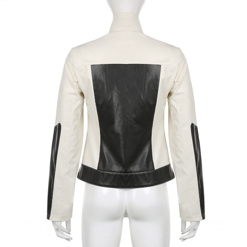 Patchwork Leather Jacket Slim