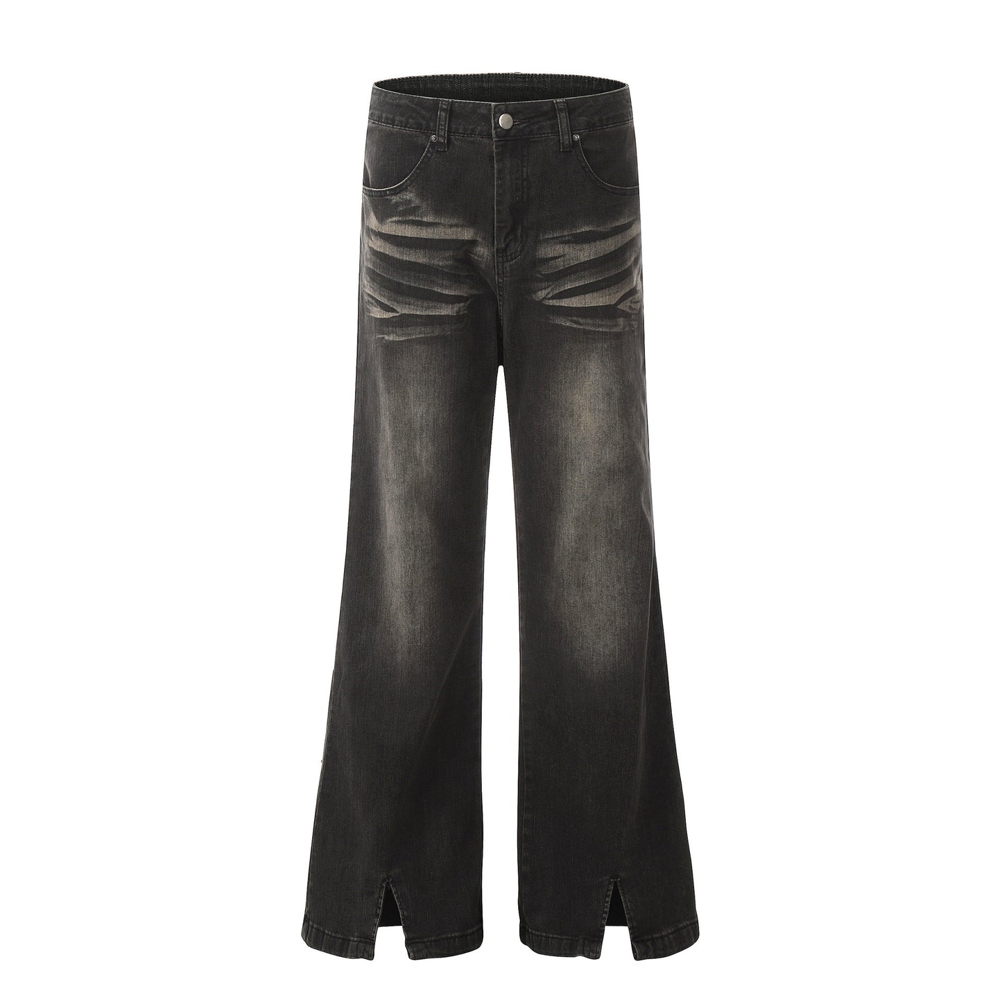 Washed Pleated Split Skinny Jeans
