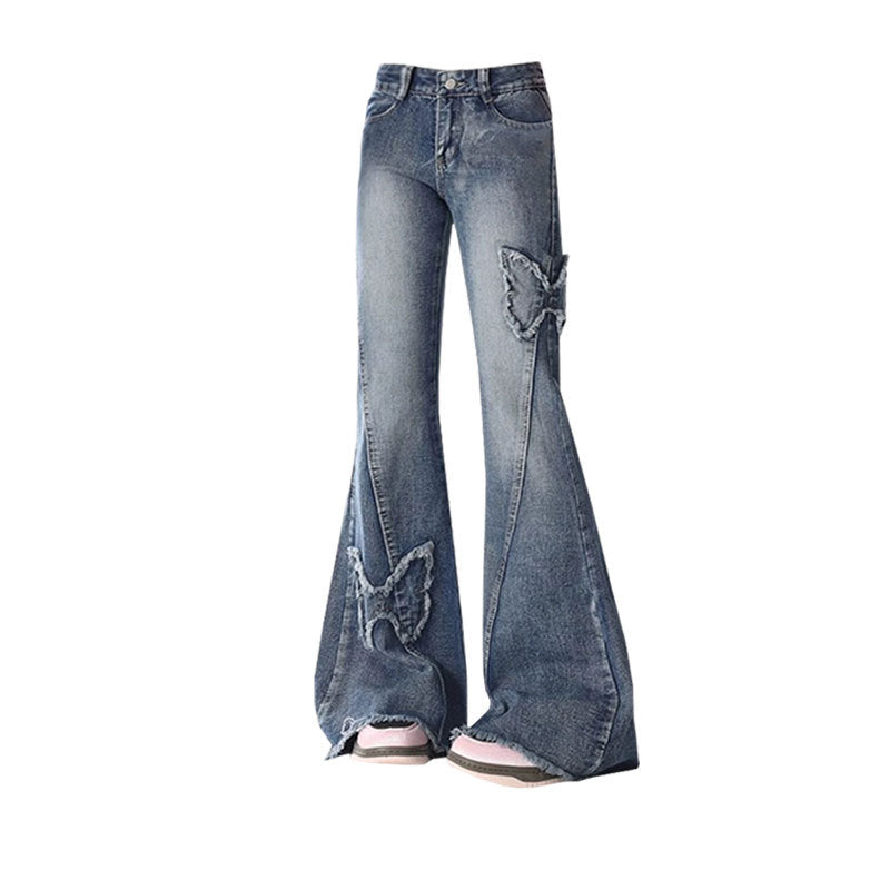 Damen Vintage Schmetterlings Jeans