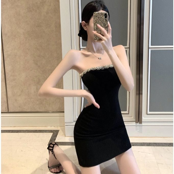 Off-shoulder Tube Top Dress French Irregular