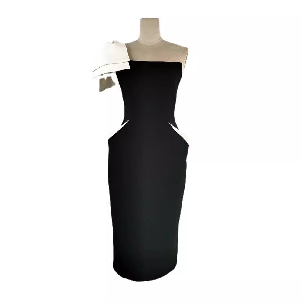 One-shoulder Three-dimensional Bow Temperament Dress