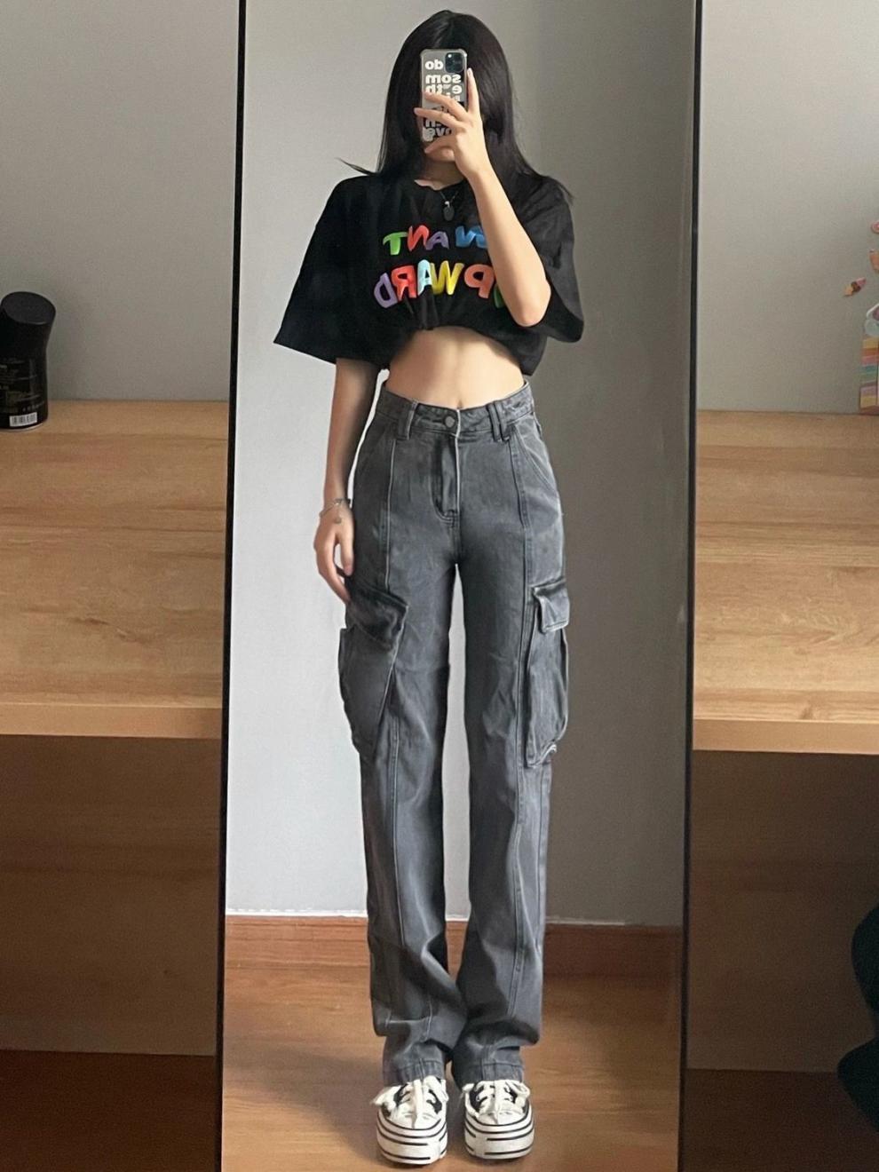 Damen Retro Cargo Jeans