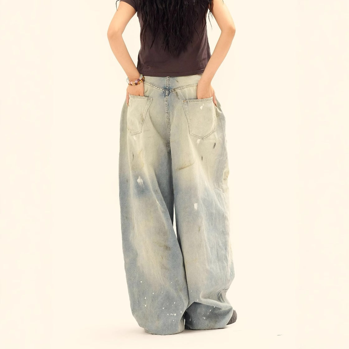 Washed Distressed Casual Loose Wide-leg Jeans