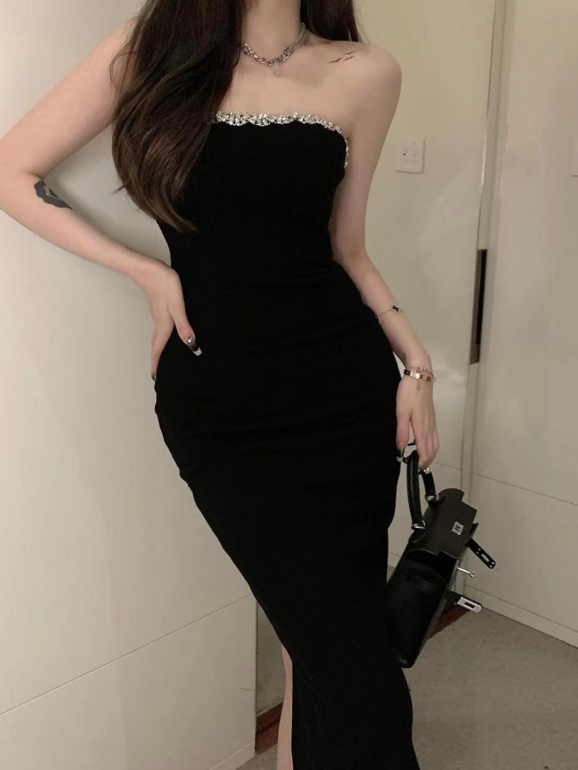 Off-shoulder Tube Top Dress French Irregular