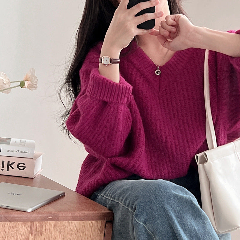 Long-sleeved Knitted Top For Women