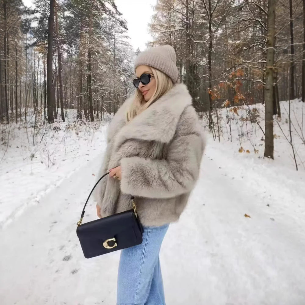 Damen Faux Fur Fluffy Jacket