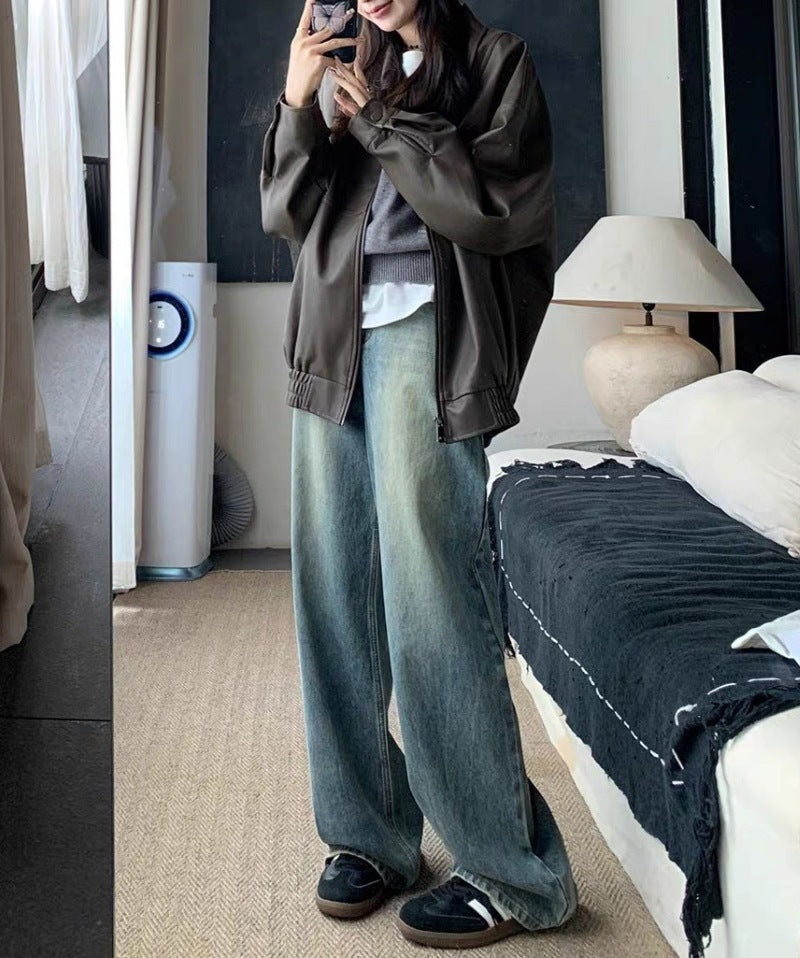 Retro Design Wide Leg Flared Jeans