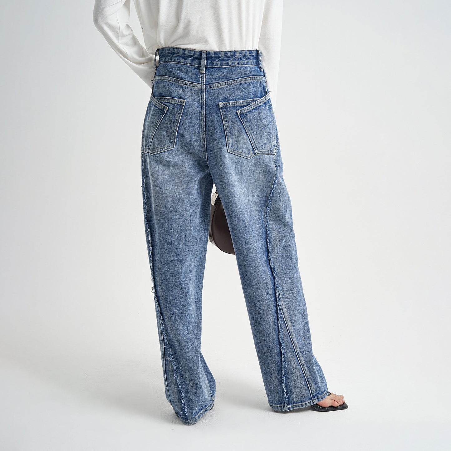 Blue Washed Loose Jeans High-end Women's