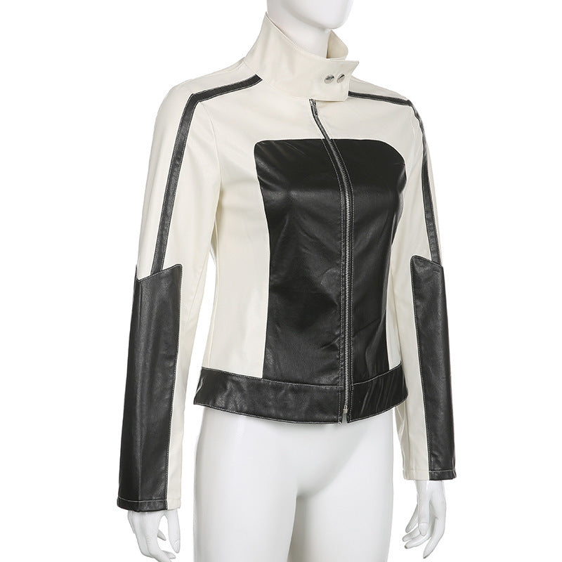 Patchwork Leather Jacket Slim