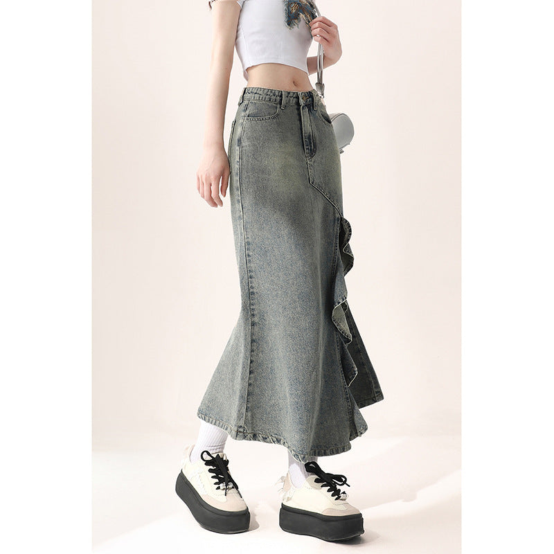 Irregular Half-length Denim Split Skirt