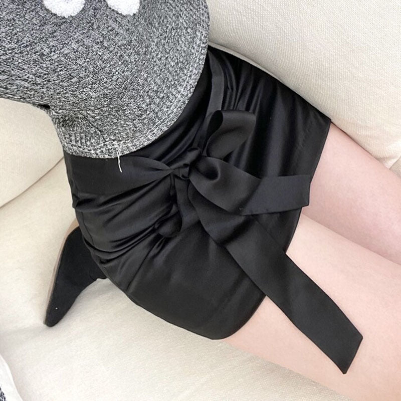 Lace-up Satin Hip Skirt For Women