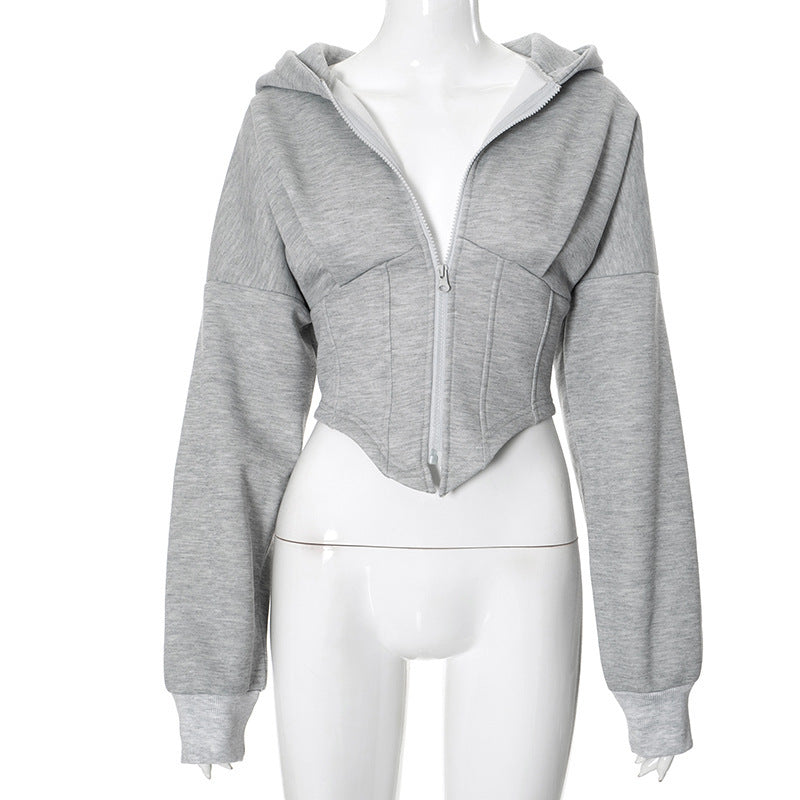Women's Zipper Hooded Cardigan Short