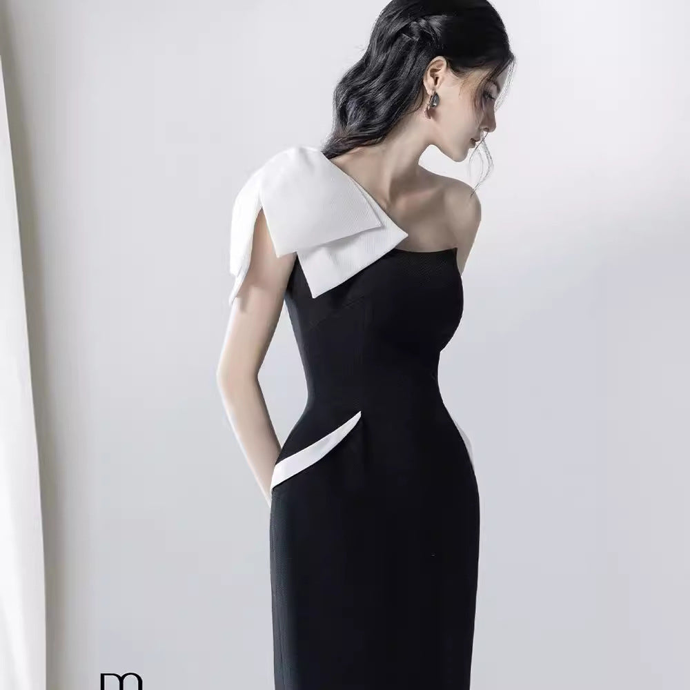 One-shoulder Three-dimensional Bow Temperament Dress