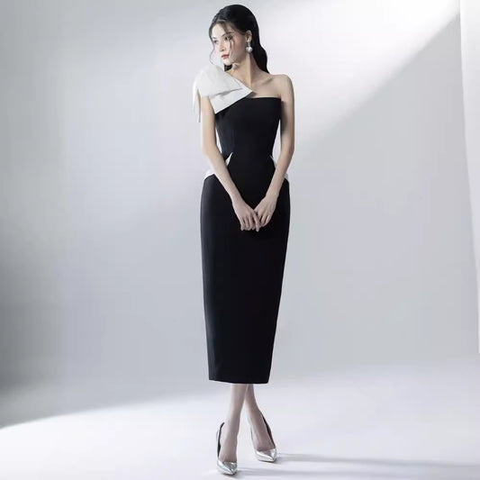 One-shoulder Three-dimensional Bow Temperament Dress
