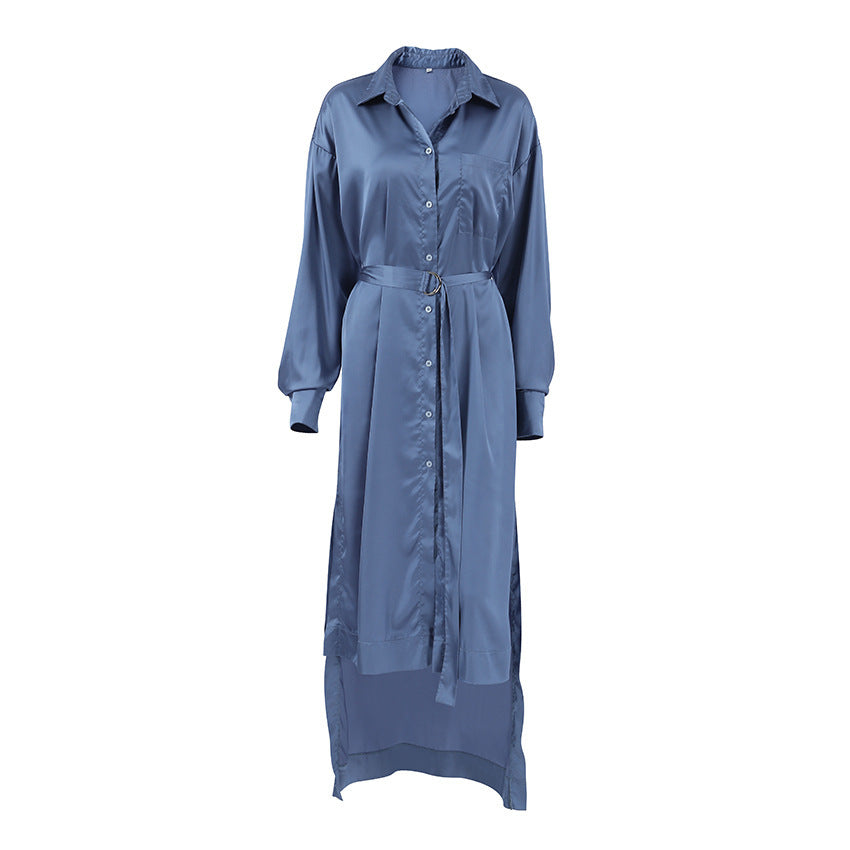 Waist-tight Satin Sexy Slit Dress