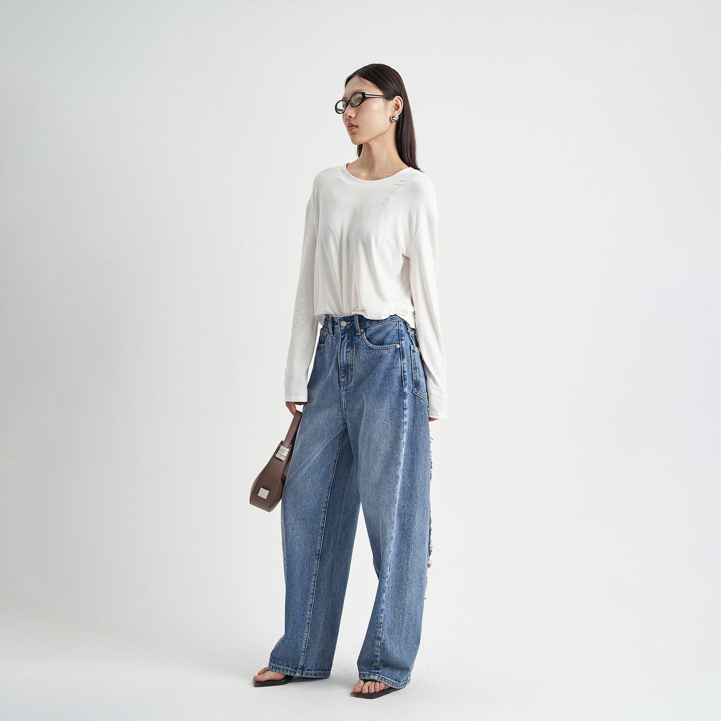 Blue Washed Loose Jeans High-end Women's