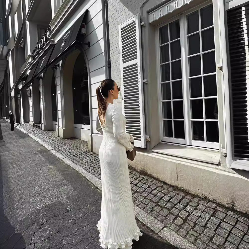 Color Round Neck Slim Fit Dress