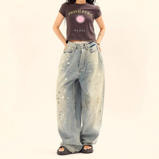 Washed Distressed Casual Loose Wide-leg Jeans
