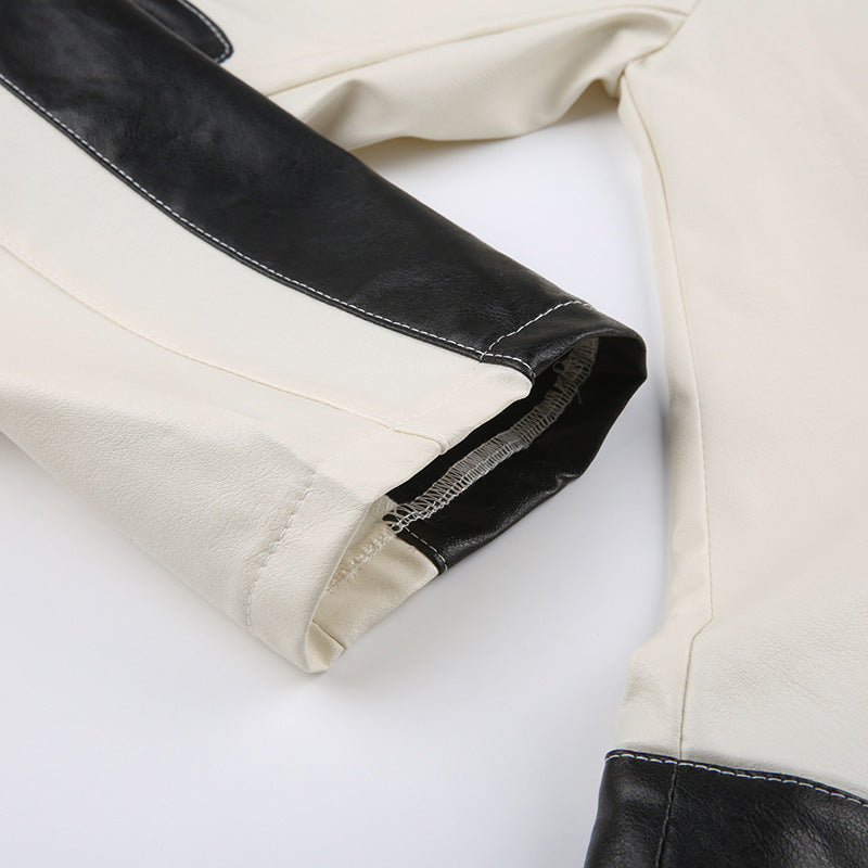 Patchwork Leather Jacket Slim