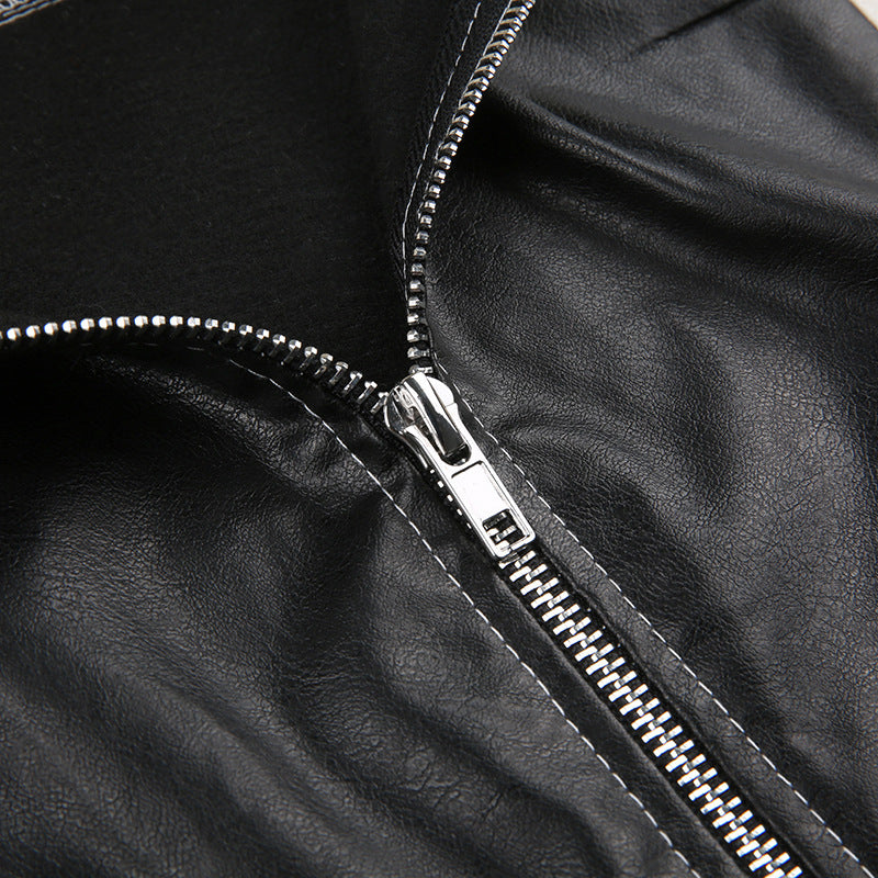 Patchwork Leather Jacket Slim