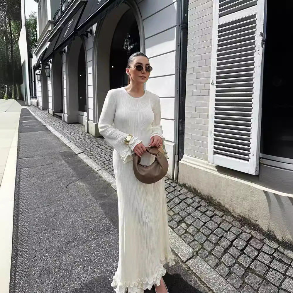 Color Round Neck Slim Fit Dress