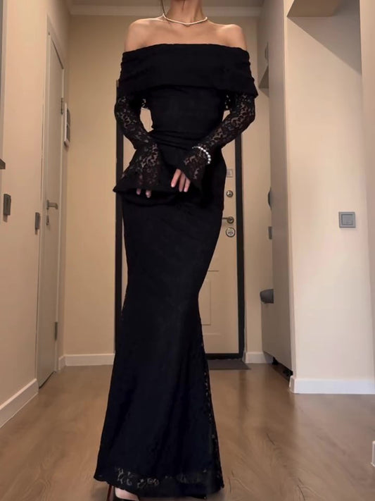 Black Long-sleeve Lace Dress