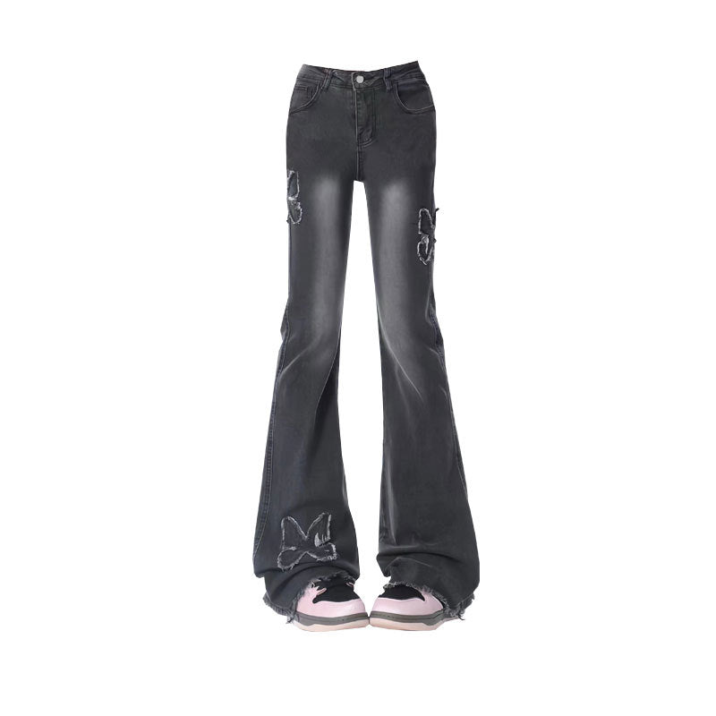 Damen Vintage Schmetterlings Jeans