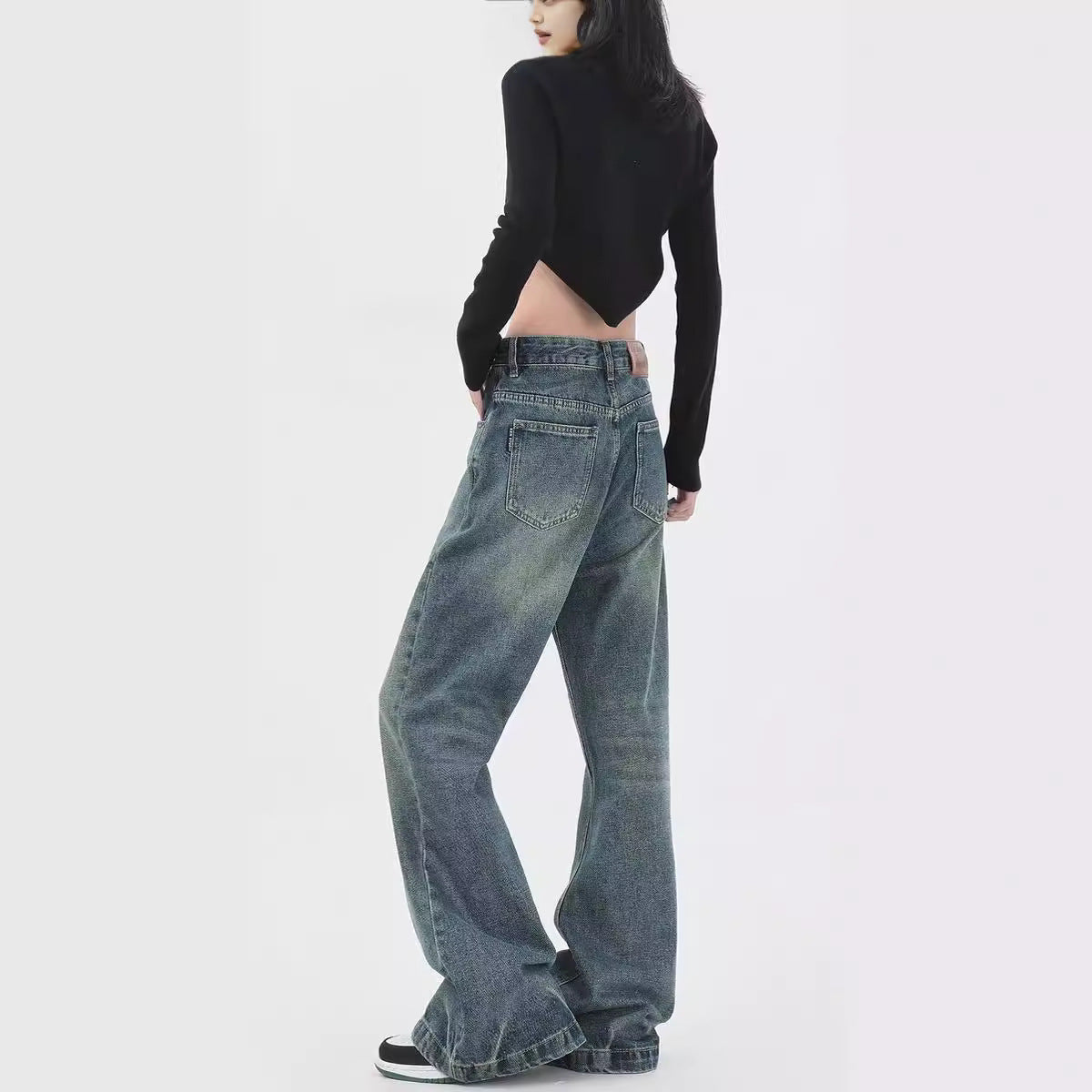 Retro Design Wide Leg Flared Jeans