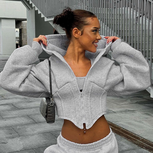 Women's Zipper Hooded Cardigan Short