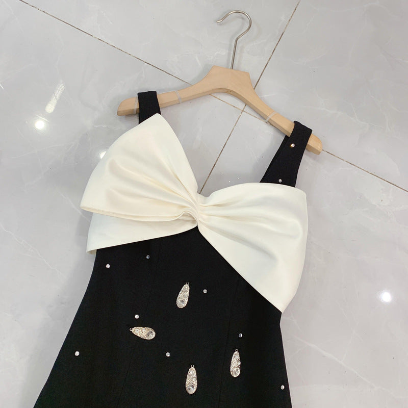 Western Style Contrast Color Bow Vest Dress