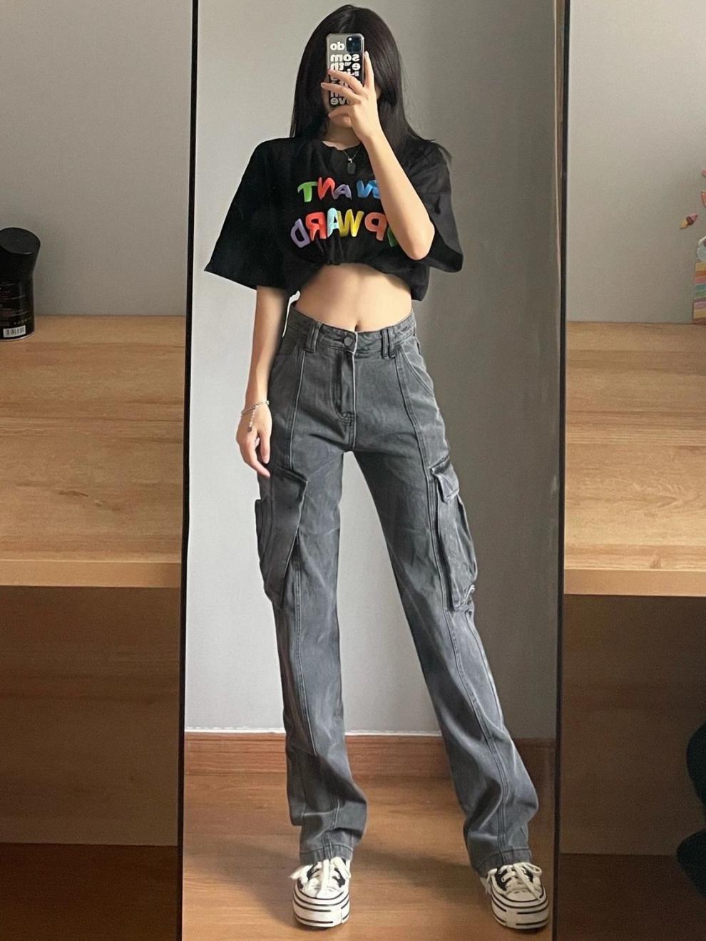 Damen Retro Cargo Jeans