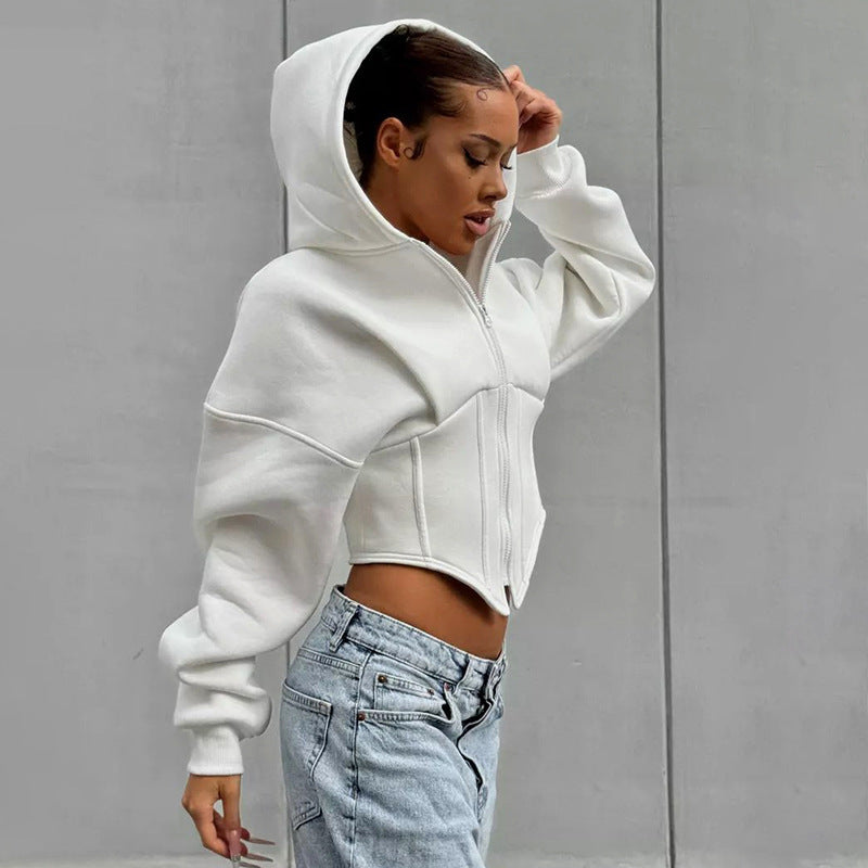 Women's Zipper Hooded Cardigan Short