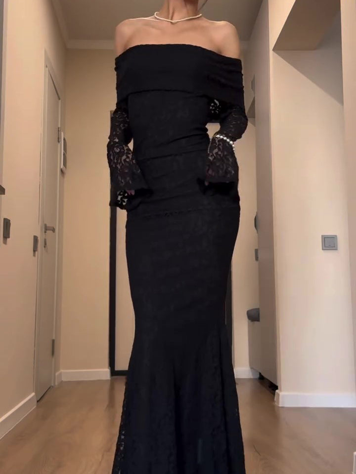 Black Long-sleeve Lace Dress