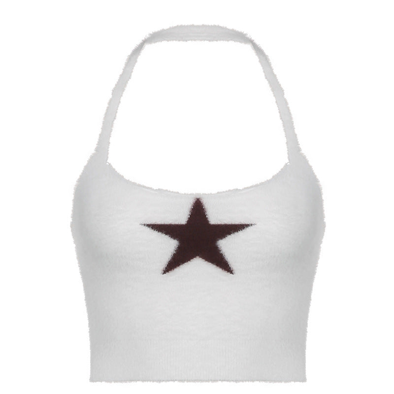 Star Fur Neck Tank Top For Women