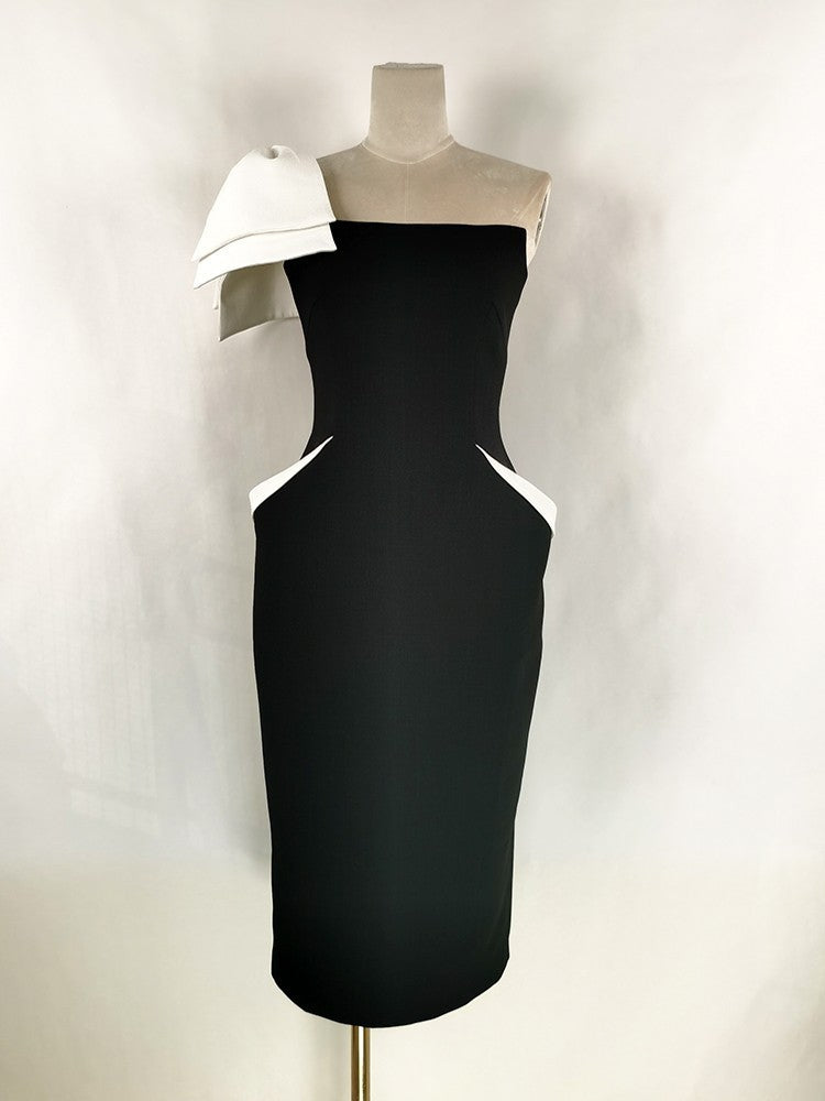 One-shoulder Three-dimensional Bow Temperament Dress