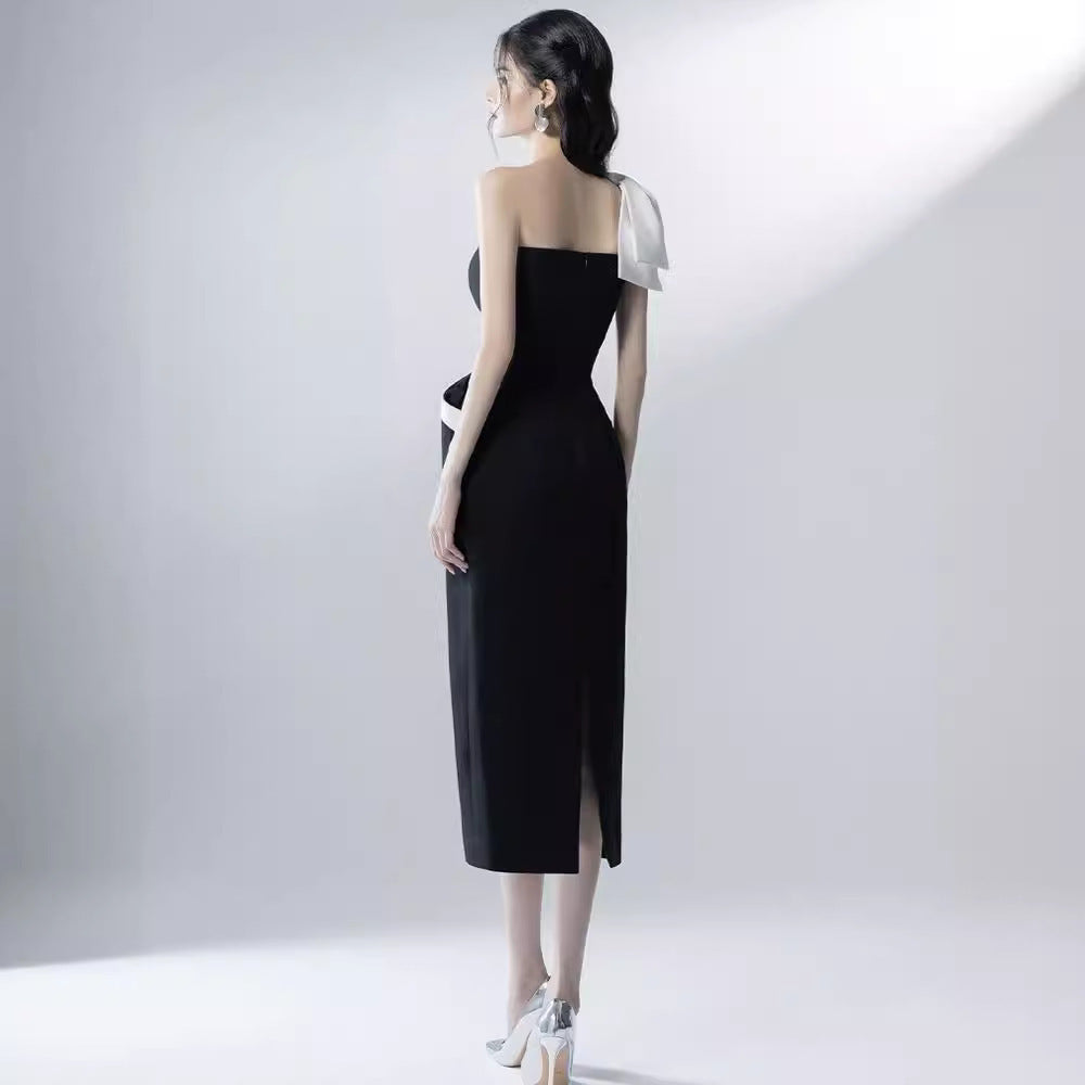 One-shoulder Three-dimensional Bow Temperament Dress