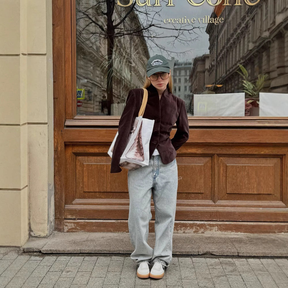 Retro Stand Slim Fit Maroon Jacket