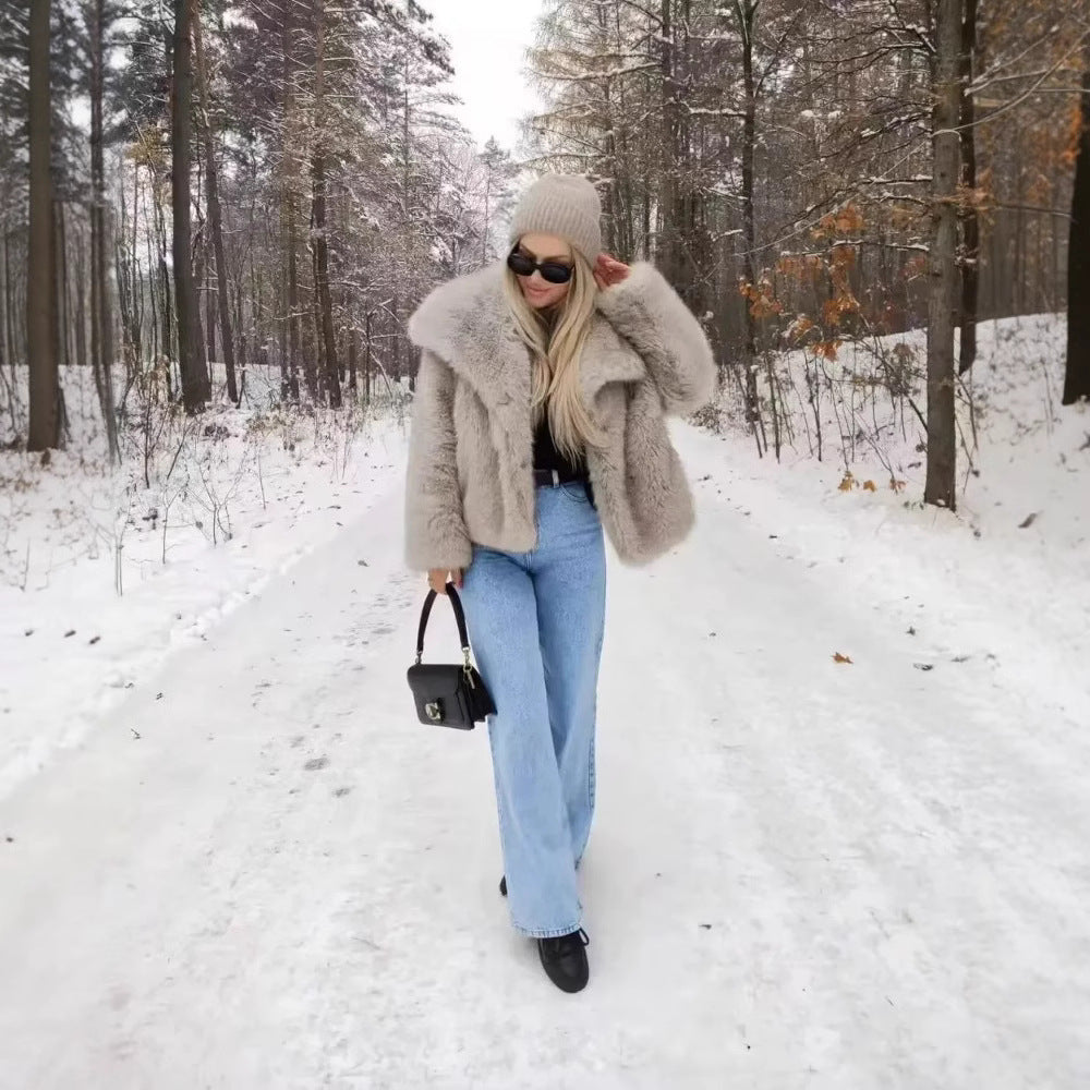 Damen Faux Fur Fluffy Jacket