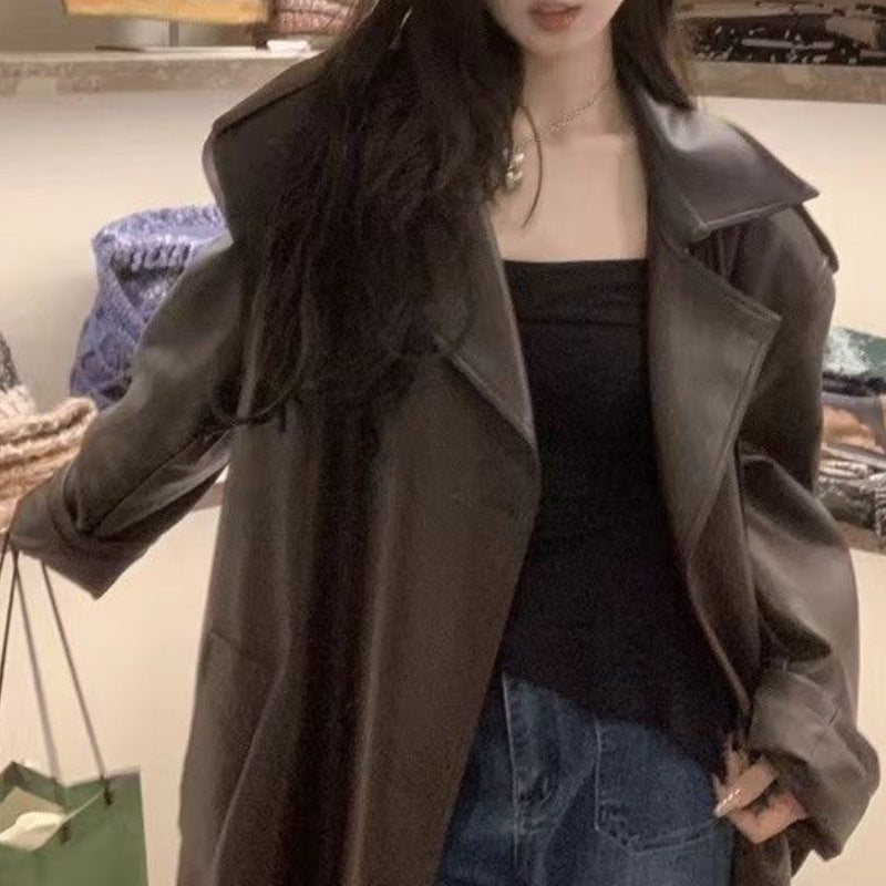 Leather Windbreaker Coat