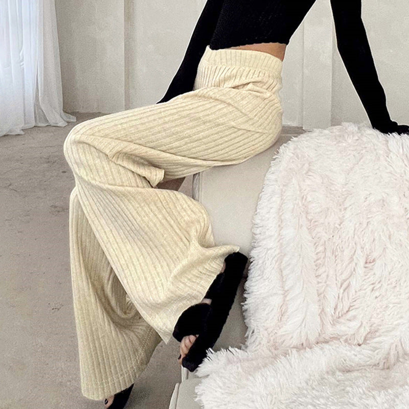 Solid Color Line Knitted Casual Pants