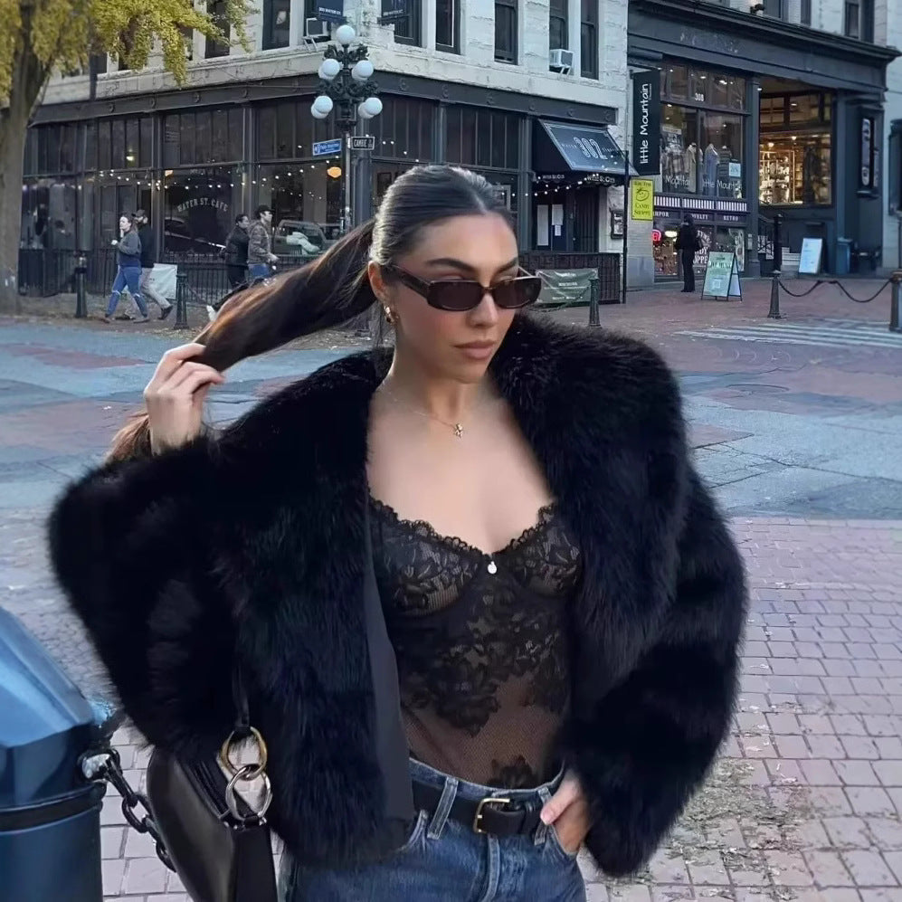 Damen Faux Fur Fluffy Jacket