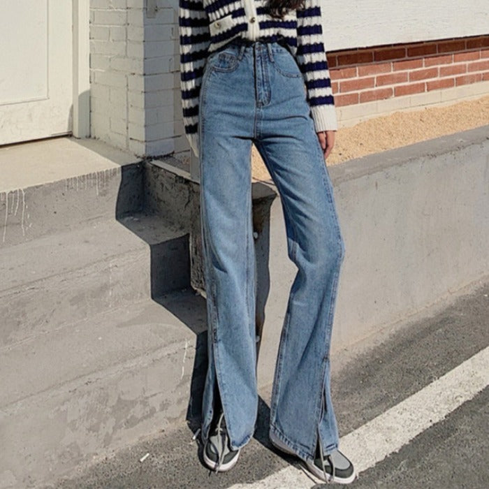 Damen Hoher taille Breite Jeans