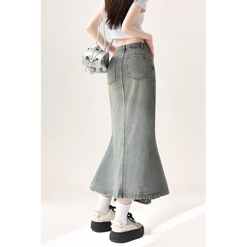 Irregular Half-length Denim Split Skirt