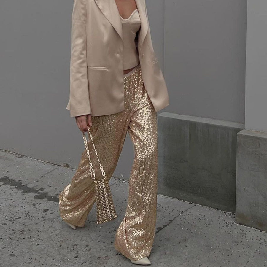 Sequins Straight Pants Women