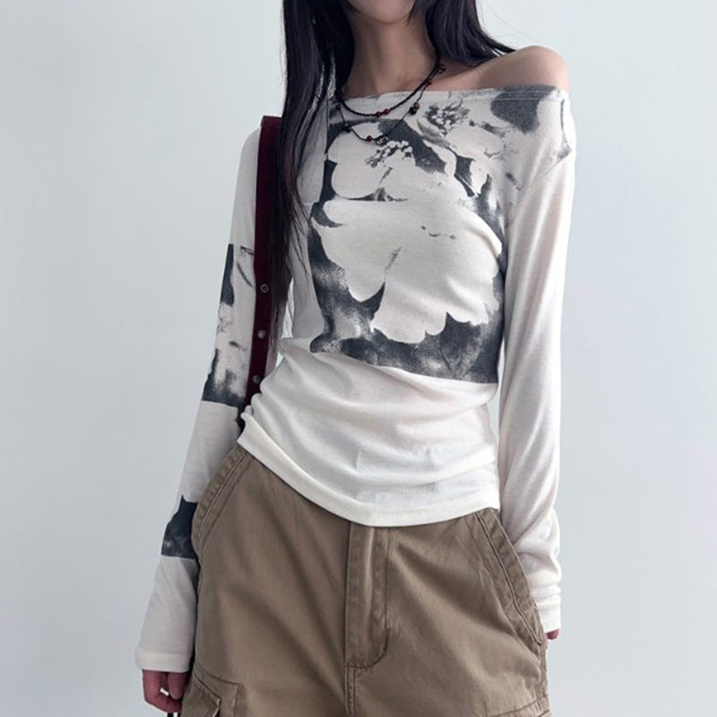 Diagonal Collar Long-sleeved Top For Women