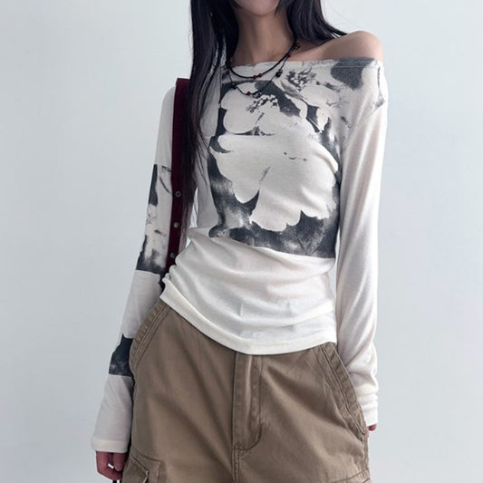 Diagonal Collar Long-sleeved Top For Women