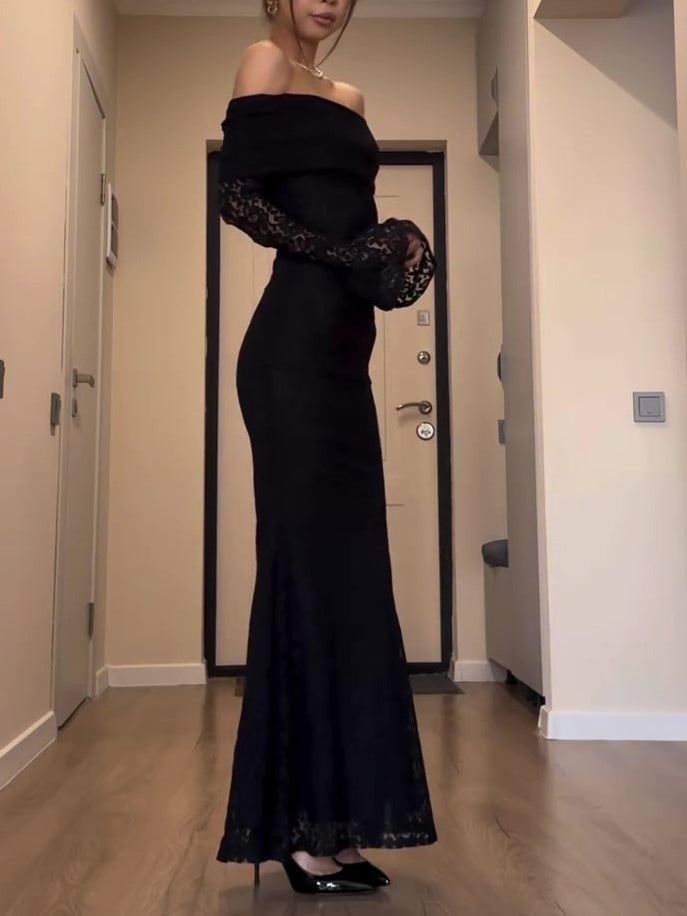 Black Long-sleeve Lace Dress