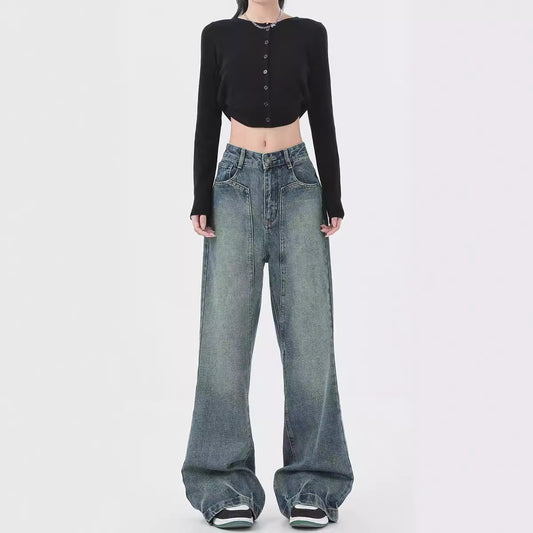 Retro Design Wide Leg Flared Jeans